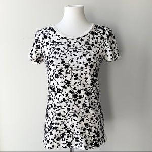 J. Crew Black Velour Flowery Shirt Sleeve Top Size Small
